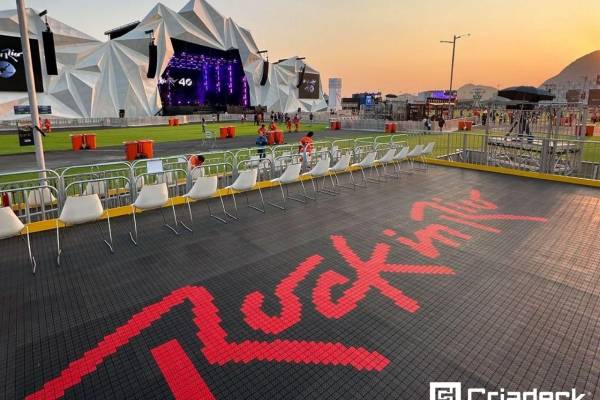 Pisos plásticos personalizados da Criadeck garantem acessibilidade no Rock in Rio 2024.